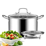 5-Quart Stainless Steel Stock Pot - Food Grade Stainless Steel Heavy Duty Induction - Stock Pot, Stew Pot, Steamer,Simmering Pot, Soup Pot with See-Through Lid, Dishwasher Safe (26cm)