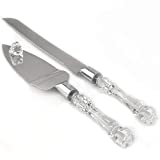 Adorox Cake Knife and Server Set Acrylic Stainless Steel Faux Crystal Handle Holiday Thanksgiving Christmas