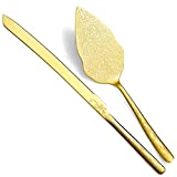 Berglander Gold Wedding Cake Knife and Server Set, Titanium Gold Plating With Unique Pattern Design Cake Cutter Serving Set Perfect For Wedding, Birthday, Parties and Events Dishwasher Safe