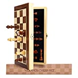 Hnoerin Chess Board, Magnetic Chess Sets Wooden Travel Chess Set for Adults and Kids, Folding Chess Board Set with Crafted Chess Pieces Includes Extra Queens, Great Gifts for Friends
