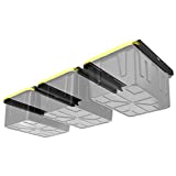 Koova Overhead Bin Rack for Three Bins | Overhead Garage Storage Rack to Mount on Ceiling with Adjustable Width | Supports Most Black and Yellow Storage Bins | Easy to Install | Made in USA | 3 Sets