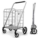 winkeep Newly Released Grocery Utility Flat Folding Shopping Cart with 360° Rolling Swivel Wheels Heavy Duty & Light Weight Extra Large Utility Cart