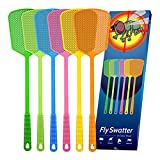 Kensizer 6-Pack Plastic Fly Swatters Heavy Duty, Multi Pack Matamoscas, Long Handle Fly Swat Shatter Bulk, Large Bug Swatter That Work for Indoor and Outdoor