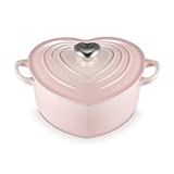 Le Creuset Signature Enameled Cast Iron Figural Heart Cocotte, 2 Quart, Shell Pink with Stainless Steel Knob