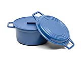 Misen Enameled Cast Iron Dutch Oven - 7 QT Dutch Oven Pot with Grill Pan Lid - Cast Iron Pot with Handles, Blue