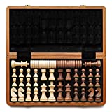 A&A 15 Inch Wooden Folding Chess & Checkers Set w/ 3 inch King Height Staunton Chess Pieces - Mahogany Box w/ Mahogany & Maple Inlay