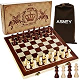 ASNEY Upgraded Magnetic Chess Set, 15' Tournament Staunton Wooden Chess Board Game Set with Crafted Chesspiece & Storage Slots for Kids Adult, Includes Extra Kings, Queens & Carry Bag
