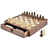 AMEROUS 15' x 15' Wooden Chess & Checkers Set with Built-in Storage Drawers / Weighted Chess Pieces / 2 Bonus Extra Queens / 24 Cherkers Pieces / Classic 2in1 Board Games Chess Sets for Kids, Adults