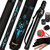 IgnatGames 2-Pieces Pool Cue Stick - 58' Canadian Maple Professional Billiard Pool Cues Sticks with Hard Case, 3 in 1 Pool Stick Tip Tool, 3 Finger Glove and Chalk Holder (21 oz. Blue)