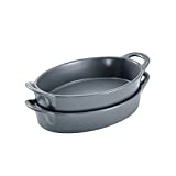 Bruntmor Set of 2 Oval Au Gratin 10' x 6' Baking Dishes, Lasagna Pan, Ceramic Bakeware Ideal for Creme Brulee Easy Carry Handles - Nice Table Serving Dish - Oven To Table, 30 Oz - Grey