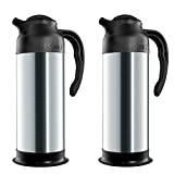 Stainless Steel Thermal Coffee Carafe Thermos｜Insulated Hot & Cold Beverage Pitcher Dispenser w/ Milk Server ｜33 OZ. 1 Liter 4 CUP Small Design for Easy Handle & Travel ｜ Twin Pack