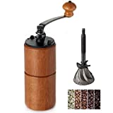Akirakoki Manual Coffee Bean Grinder Wooden Mill with Cast Iron Burr, Large Capacity Hand Crank, Portable Travel Camping Adjustable (Brown wood)
