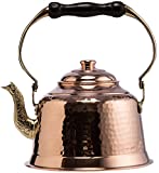 DEMMEX Heavy Gauge 1mm Thick Hammered Copper Tea Pot Kettle Stovetop Teapot (1.6-Quart)