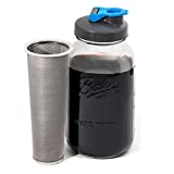 County Line Kitchen - Cold Brew Mason Jar iced Coffee Maker, Durable Glass, Heavy Duty Stainless Steel Filter, Flip Cap Standard Lid - 64 oz (2 Quart / 1.9 Liter)