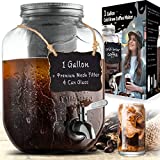 Cold Brew Coffee Maker Serving Set Drink Dispenser & Premium Stainless Steel Weaved Mesh Coffee Filter & SS Spigot, 1 Gallon Extra Thick Large Glass Carafe Iced Coffee Maker & Tea Pitcher with Infuser
