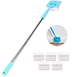 Baseboard Cleaner Tool with Handle, 5 Reusable Cleaning Pads, No-Bending Mop Baseboard Cleaner Tool Long Handle Adjustable Baseboard Molding Tool for Bathroom Microfiber Cleaning