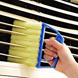 Blue Handheld Mini Blinds Cleaner Shutters, Curtain Brush Dust Remover Orange with 7 Removable Microfiber Sleeves, Air Conditioning Home Gadgets, Car Vents, Fan Shutters (Blue, with 7 Blades)