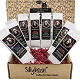 Sillybean Fun Coffee Sampler Gift Basket for Fathers Day Papa Bear | 8 Delicious Fresh Roasted Coffees with Humorous Bear-Themed Names and Labels in Gift Box