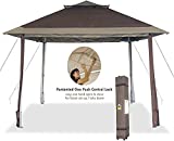 CROWN SHADES 13x13 Canopy Pop up Gazebo Yard Gazebo Canopy, Patented One Push Tent Canopy with Full Auto Awnings, Two Tiered Vented Top, Wheeled Carry Bag, 4 Ropes & Upgrade Stakes, Beige & Coffee