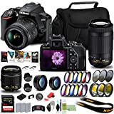 Nikon D3500 DSLR Camera with 18-55mm and 70-300mm Lenses (1588) USA Model + 64GB Extreme Pro Card + 2 x EN-EL14a Battery + Corel Photo Software + Case + 3 Piece Filter Kit + Telephoto Lens + More