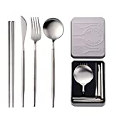 Do Buy Portable & Reusable Stainless Steel Travel Cutlery Set，Folding Utensil Set with Case ，for Camping, Picnic, Office and On-The-Go (Pocket Sized Flatware Set) (Black) (silver)