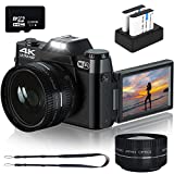 Digital Camera, 4K Video WIKICO Cameras for Photography for YouTube with WiFi, 3.0' IPS 180°Flip Screen, Wide Angle Lens, Macro Lens, 16X Digital Zoom, 32GB SD Card, 2 Batteries(Black)