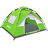Googo Camping Pop up Tent, 2-3 Person Family Tent Instant Easy Set up Tent with Top Rainfly, Waterproof Windproof, UV Protection for Hiking, 2 Mesh Windows & 2 D-Shaped Doors (Light Green)