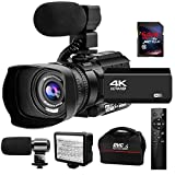 Camcorders Video Camera 4K, Camcorder Kit Bundle Vlogging Camera YouTube 48MP 30FPS WiFi IR Night Vision 3.0' Touch Screen 30X Digital Zoom Recorder with Lens Hood, Microphone, and 2.4G Remote Control