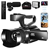 Video Camera 4K Camcorder Vlogging Camera for YouTube Auto Focus 48MP 60FPS 3.0' Touch Screen 30X Digital Zoom Camera Recorder with Microphone Handhold Stabilizer 2.4G Remote Control