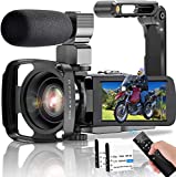 4K Video Camera Camcorder UHD 48MP WiFi IR Night Vision Vlogging Camera for YouTube 3.0 Inch Touch Screen 18X Digital Zoom Camera Recorder with Microphone, Handheld Stabilizer, Lens Hood, 2 Batteries