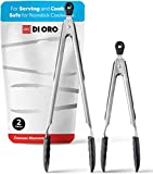 New DI ORO 2-Piece Kitchen Tongs Set (9-Inch and 12-Inch) – Stainless Steel with Non-Stick 480F Heat-Resistant Silicone Tips – Great Tool for Cooking, Serving, and Barbecuing - Dishwasher Safe (Black)
