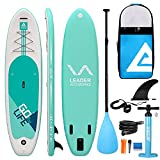 Leader Accessories 10'6' Aqua Inflatable Stand Up Paddle Board with Fins (6' Thick) with Premium SUP Accessories, Adjustable Paddle, ISUP Backpack, Pump with Gauge (Aqua)