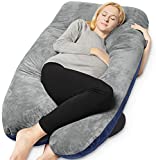 QUEEN ROSE Pregnancy Pillow, Maternity Pillow for Pregnant Women, 55 Inch Pregnancy Body Pillow Support for Back and Hips, with Reversible Velvet Cover, Blue and Grey