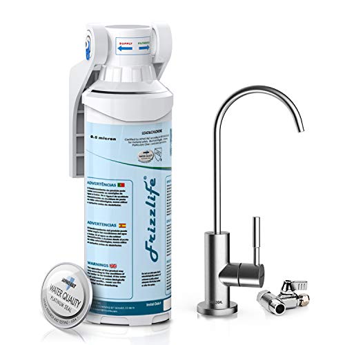 Frizzlife Under Sink Water Filter-NSF/ANSI 53&42 Certified Drinking Water Filtration System-0.5 Micron Removes Lead, Chlorine & Odor, Reduce Fluoride-W/Dedicated Faucet