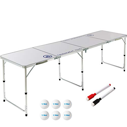 Rally and Roar 8 Foot Long Regulation Beer Pong Table - Adjustable Collapsible Legs, Dry Erase Top