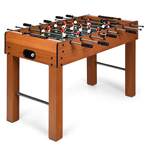 GYMAX 48' Foosball Table, Indoor Soccer Wood Game Table w/ 2 Balls, Competition Sized & Multi Person Table Soccer for Adults, Home, Game Room (Brown)