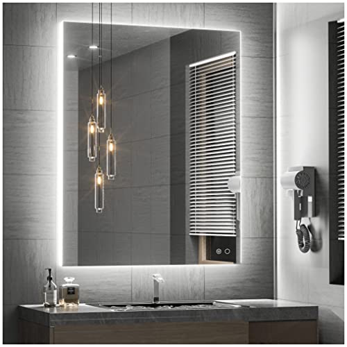 Keonjinn 36 x 28 Inch Backlit Mirror Bathroom, Led Mirror for Bathroom Mirror with Lights Wall Mounted Anti Fog Lighted Mirror Dimmable LED Vanity Mirror, IP54 Waterproof CRI90+(Horizontal/Vertical)