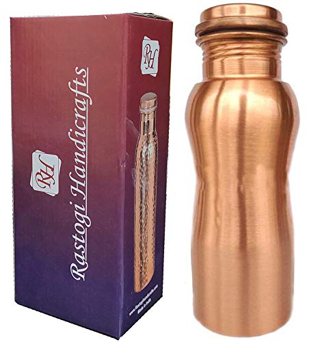 Rastogi Handicrafts Pure copper Bottle Curve design joint less leak proof Bottle for drinking water storage 500 ml/16oz