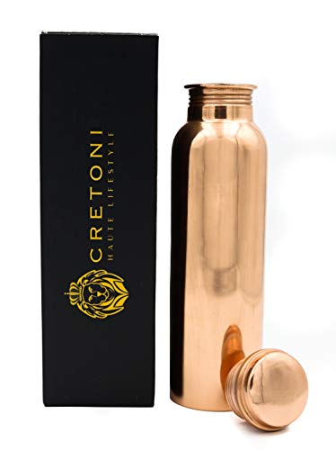 Cretoni Copperlin Classic-Series Pure Copper Water Bottle : Original Glossy Smooth Style : Perfect Ayurvedic Copper Vessel for Sports, Fitness, Yoga, Natural Health Benefits (900 Milliliter/30 Ounce)
