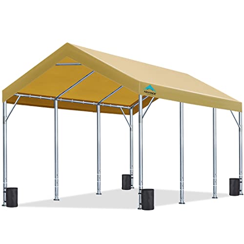 ADVANCE OUTDOOR 12x20 ft Heavy Duty Carport Car Canopy Garage Boat Shelter Party Tent, Adjustable Height from 9.5ft to 11ft, Beige