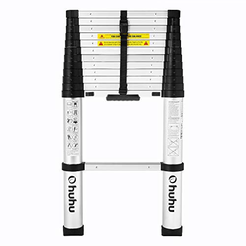 Ohuhu 12.5 FT Aluminum Telescopic Ladder with ONE-Button RETRACTION Design, 330 Pound Capacity Telescoping Ladder (Used-Acceptable Condition))
