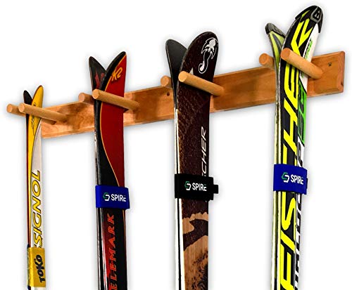 StoreYourBoard Timber Ski Wall Rack, 4 Pairs of Skis Storage, Wood Home and Garage Mount System, Natural Wood