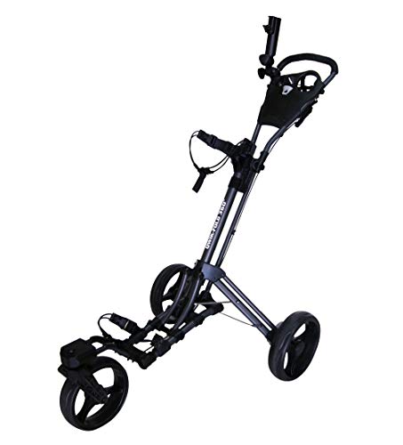Qwik-Fold 360 Swivel 3 Wheel Push Pull Golf CART - 360* Rotating Front Wheel - ONE Second to Open & Close! (Charcoal/Black)