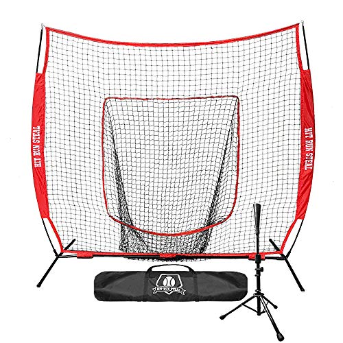 Hit Run Steal Practice Baseball and Softball Heavy Duty Large Hitting Net and Carrying Bag (Red Tee)