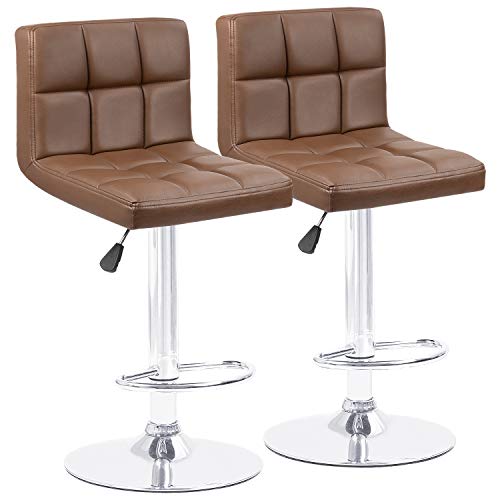 Homall Bar Stools Modern PU Leather Adjustable Swivel Barstools, Armless Hydraulic Kitchen Counter Bar Stool Synthetic Leather Extra Height Square Island Barstool with Back Set of 2(Brown)