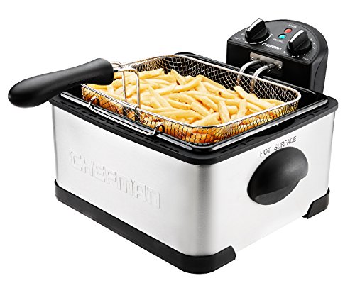 Chefman 4.5 Liter Deep Fryer w/Basket Strainer, XL Jumbo Size, Adjustable Temperature & Timer, Perfect for Fried Chicken, Shrimp, French Fries, Chips & More, Removable Oil Container, Stainless Steel