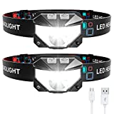 Headlamp Rechargeable, 2-Pack Head Lamp Outdoor LED Rechargeable, 1100 Lumen Super Bright White Red Light Flashlights, Waterproof, Motion Sensor, 8 Modes, Outdoor Fishing and Camping Headlight
