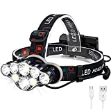 Headlamp Rechargeable 8LED USB Rechargeable Head lamp Super Bright Outdoor Rechargeable Head Flashlight IPX4 Waterproof for Outdoor Camping Cycling Running Fishing Head Lamps for Adults (8 LED)