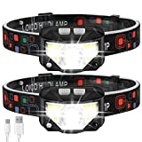 Headlamp Rechargeable, MOICO 1100 Lumen Super Bright LED Head Lamp Flashlight with White Red Light, 2 Pack Motion Sensor Waterproof Head Lights, 8 Modes Headlight for Outdoor Camping Fishing Running