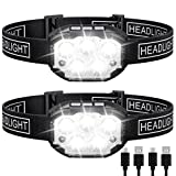 Headlamp Rechargeable, 2 Pack Head Lamp, 1200 Lumen Super Bright Motion Sensor LED Headlamps, Waterproof Head Flashlights with White Red Light, 12 Modes Headlamp Flashlight for Camping Cycling Running